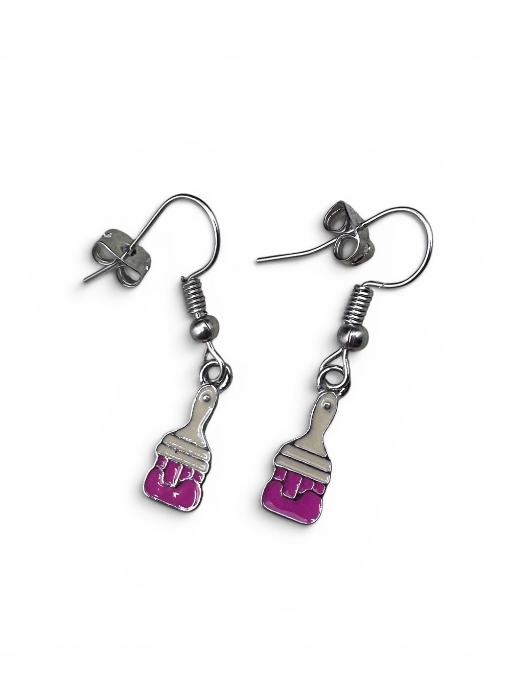 Nickel free Paint Brush Charm Dangle Earrings - Pink Accent
